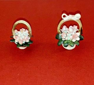 Vintage Capodimonte Italian Porcelain Set Of 2 Baskets Miniature Flower Figurine