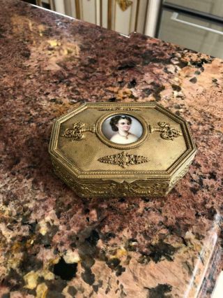 Antique French Jeweller Box With A Porcelain Plaque.