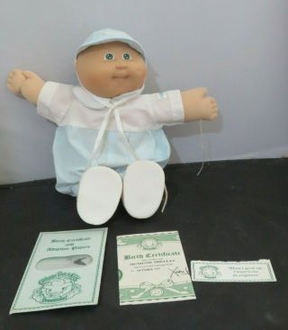 Vtg 1984 Coleco Cabbage Patch Kid Boy Preemie Baby Doll Green Eyes Dimple Bald