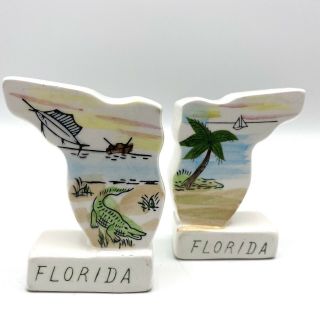 Vintage Florida State Alligator Fish Palm Tree Beach Salt And Pepper Shakers