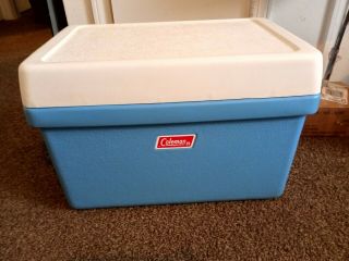Vintage Blue Coleman Cooler.  Metal Handles.  Camping.  Outdoors.  Cooking.  Ice Box.
