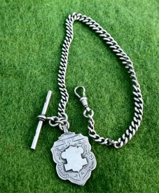 12 " Antique Silver Watch Chain With Attached Silver Fob - 1.  31ozt