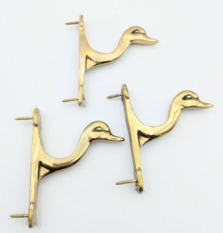 3 Vtg Solid Brass Duck Head Hook Wall Mount Coat/hat/gun Holder Hanger