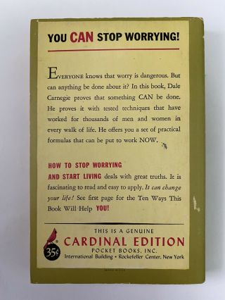 How to Stop Worrying and Start Living By Dale Carnegie Cardinal Edition Vintage 2