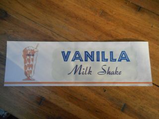 Vintage Hunters Ice Cream Vanilla Milk Shake Paper Tacker Sign 17 " X 5.  25 "
