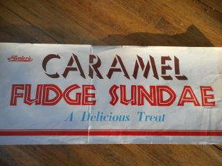 Vintage Hunters Ice Cream Caramel Fudge Sundae Paper Tacker Sign 17.  75 