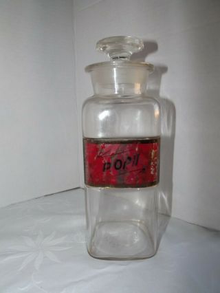 Antique Apothecary Jar - Red Label Under Glass - P.  Opii