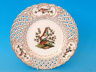 Large Antique Meissen Reticulated Plate With Exotic Birds & Gold Gild 1 Of 2