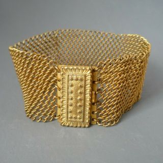 Antique Georgian Pinchbeck Wide Mesh Chain Mail Bracelet Ornate Clasp/fastener