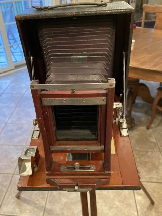 Antique Camera With Tripod,  Leather Case,  Tintypes,  Mahagony,  Folding Back Plate