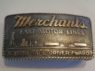 Vintage Merchants Fast Motors Lines 5 Yr.  Safe Driver Sterling Award Buckle