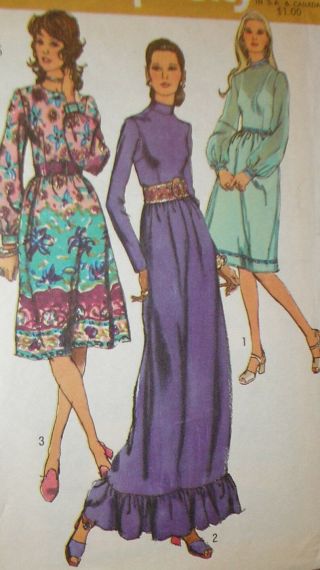 Vintage 1970s Simplicity 9447 Misses Dress Pattern 34b Sz 12