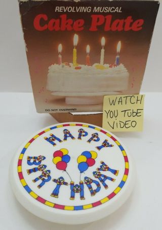 Revolving Musical Happy Birthday Cake Plate Vintage Clown Rotating Plate