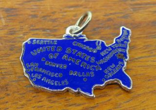 Vintage Sterling Silver United States Of America Usa Map Enamel Charm M