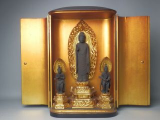 Japanese Antique C1800 Buddhist Amida Nyorai Buddha Statue Seishi Bosatsu Zushi