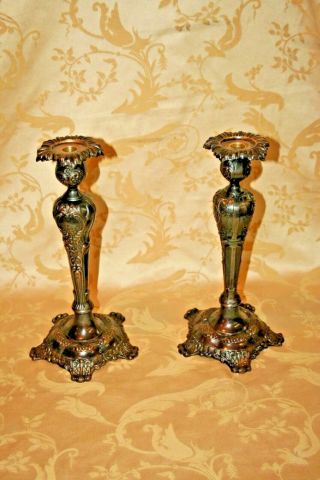 Pair Large Antique European Style Art Nouveau 13 " Tall Heavy Bronze Candlesticks