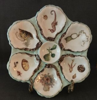 Antique Haviland Limoge Porcelain Oyster Plate Clam Flowers Squid Seahorse Shel