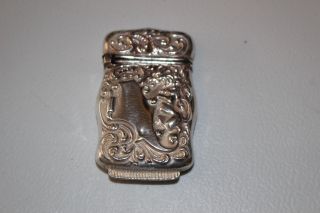 Antique Ornate Sterling Silver Vesta Match Case - Art Nouveau Lion Design