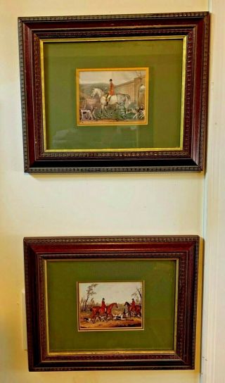 Set Of Two (2) Antique Fox Hunting Prints,  Exquisitely Framed In Cherry Wood