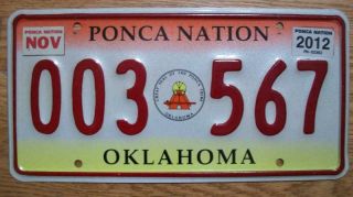 Single Ponca Nation Of Oklahoma Tribal License Plate - 2012 - 003 567