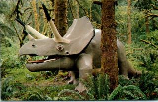 Vtg Or Postcard Prehistoric Gardens Triceratops Oregon Coast Hwy 101 Dinosaur