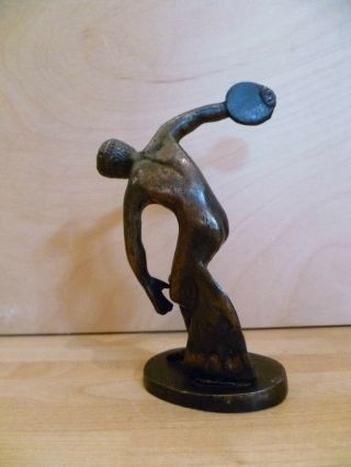 Antique,  Small,  Cast Bronze Figure Of A Discus Thrower,  Olympic Discus Thrower