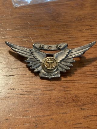 Vintage Wwii Us Navy Air Crew Wings Amico Sterling Silver Badge Pin 2 "