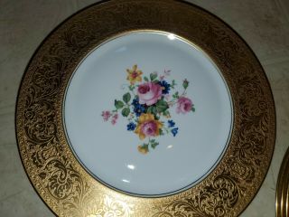 Antique Heinrich & Co Selb Bavaria Gold Encrusted Floral 11” Dinner Plate Set 6 2