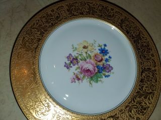 Antique Heinrich & Co Selb Bavaria Gold Encrusted Floral 11” Dinner Plate Set 6 3