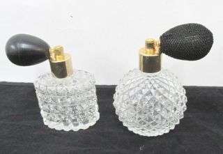2 Vintage Perfume Bottles Atomizer Glass Goldtone Refillable With Black Pump