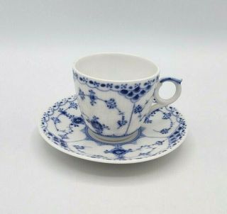 Vtg 1954 Porcelain Royal Copenhagen Denmark Blue Fluted White Coffee Cup Saucer