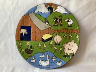 Vintage Judy Miller 1978 Ceramic Art Plate 9” Farm Barnyard Rare Signed