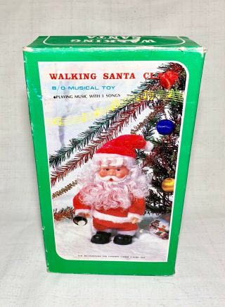 Vintage Musical Walking Santa Claus Toy Ringing Bell 1970s 1980s Box 2