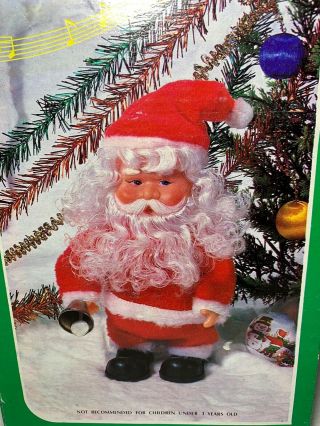 Vintage Musical Walking Santa Claus Toy Ringing Bell 1970s 1980s Box 3