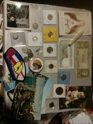Vintage J7nk Drawer: Us And Foreign Items,  Coins,  Postcards,  Etc