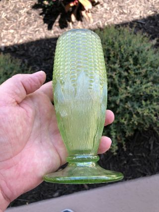 Northwood Antique Carnival Glass Ice Green Corn Vase