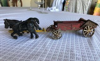 1920s Antique Arcade Mfg Co Cast Iron Manure Spreader Toy With 2 Horses