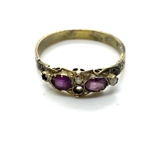 Antique Victorian 9ct Gold Seed Pearl And Amethyst Ring 83