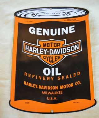 Ande Rooney? Porcelain Sign Harley Davidson Die Cut Oil Can 11 " X 7 3/4 " Made Usa
