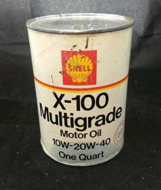 Vintage Shell X - 100 Multigrade Motor Oil Quart Can Oil Gas Empty C14