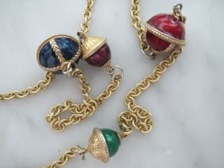 Vintage Liz Claiborne Lci Necklace Gold Tone Red Blue Green Enamel Balls