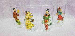 Vintage Libbey Nude Naked Lady Drinking 4 Glasses Risque Girl Barware Bar