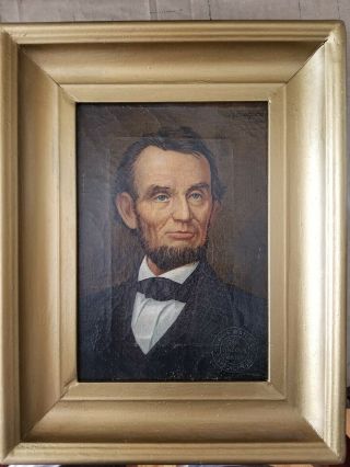 Antique 1913 Abraham Lincoln Canvas Painting By R.  Bohunek - Illinois Watch Co.