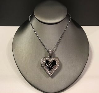 Harley Davidson Silver Tone Crystal Bling Heart Locket Pendant Necklace