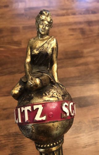 Vintage Schlitz Beer Tap Handle Lady Goddess On World Globe Gold 12 1/2”