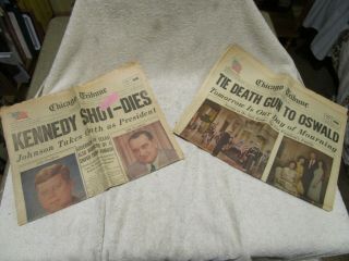 2 Vintage Chicago Tribune Nov.  23 - 24,  1963 Kennedy Shot Newspapers