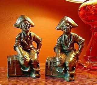 Vintage Hubley Pirates On Chests Cast Iron Bronze Plated Book Ends Set Of 2