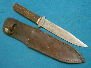 Antique Edw Tryon Stag Bone Hunting Skinning Survival Bowie Knife Knives Dagger