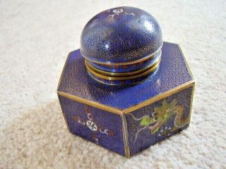 Antique 19th Century Chinese Blue Cloisonne Enamel Dragon Ink Well - Pot