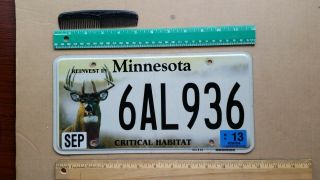 License Plate,  Minnesota,  Specialty: Critical Habitat,  Deer,  6 Al 936,  Al,  Alan
